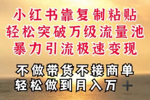 深层揭秘小红书，靠复制粘贴，一周突破万级流量池，无脑搬运，暴力引流，轻松月入过万